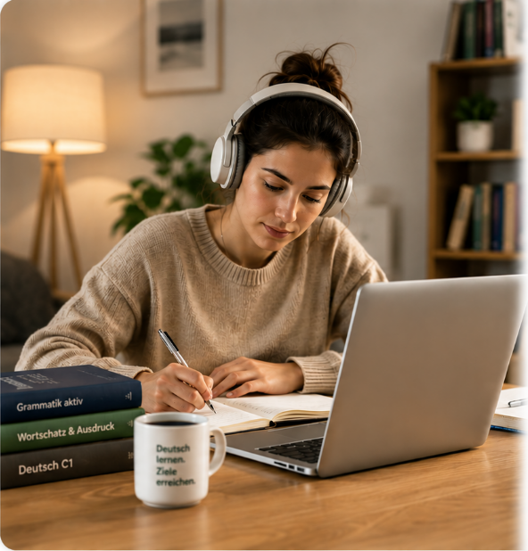 Deutschlernende bei einem Online-Kurs
