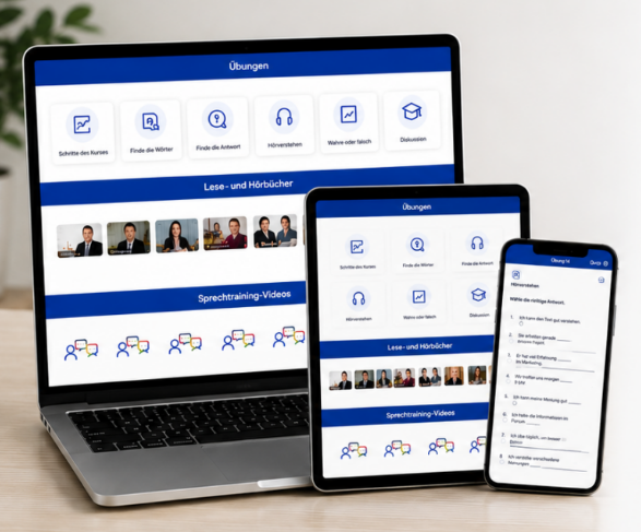 Trainingsplattform auf Laptop, Tablet und Smartphone